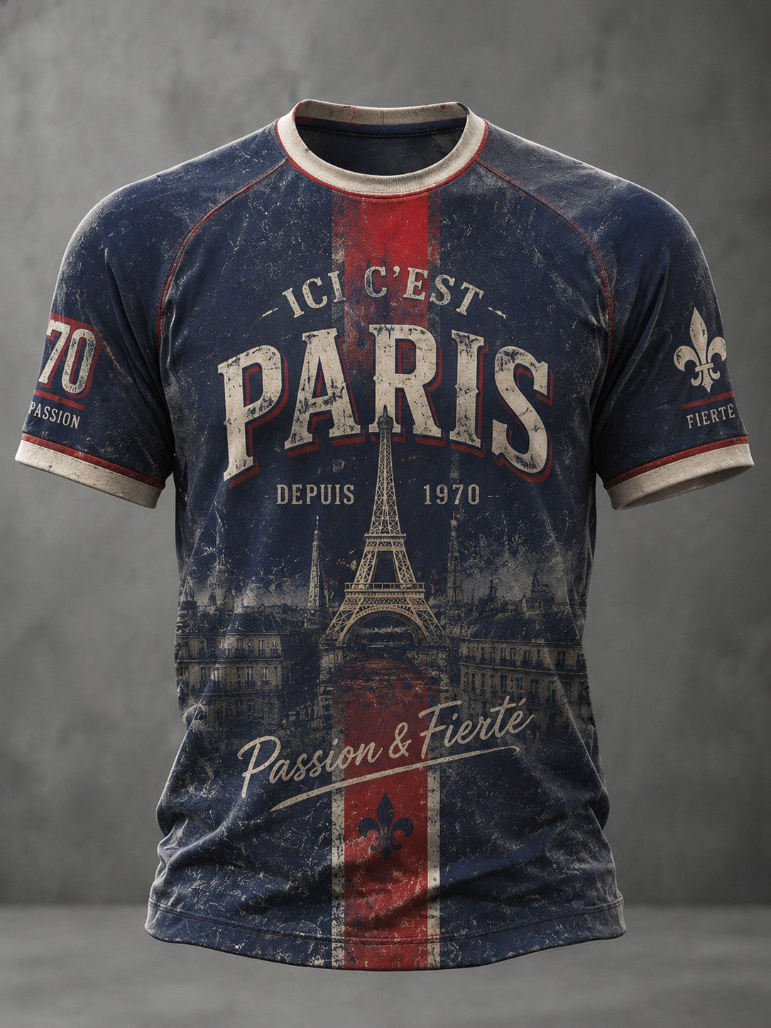 Camiseta para hombre La Gloire en azul y rojo con estampado de fútbol
