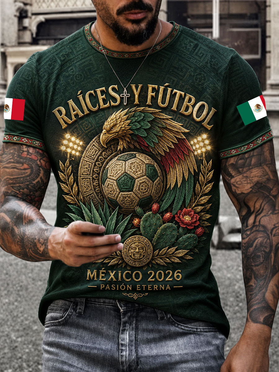 Camiseta estampada con diseño artístico para amantes del fútbol mexicano, para hombre