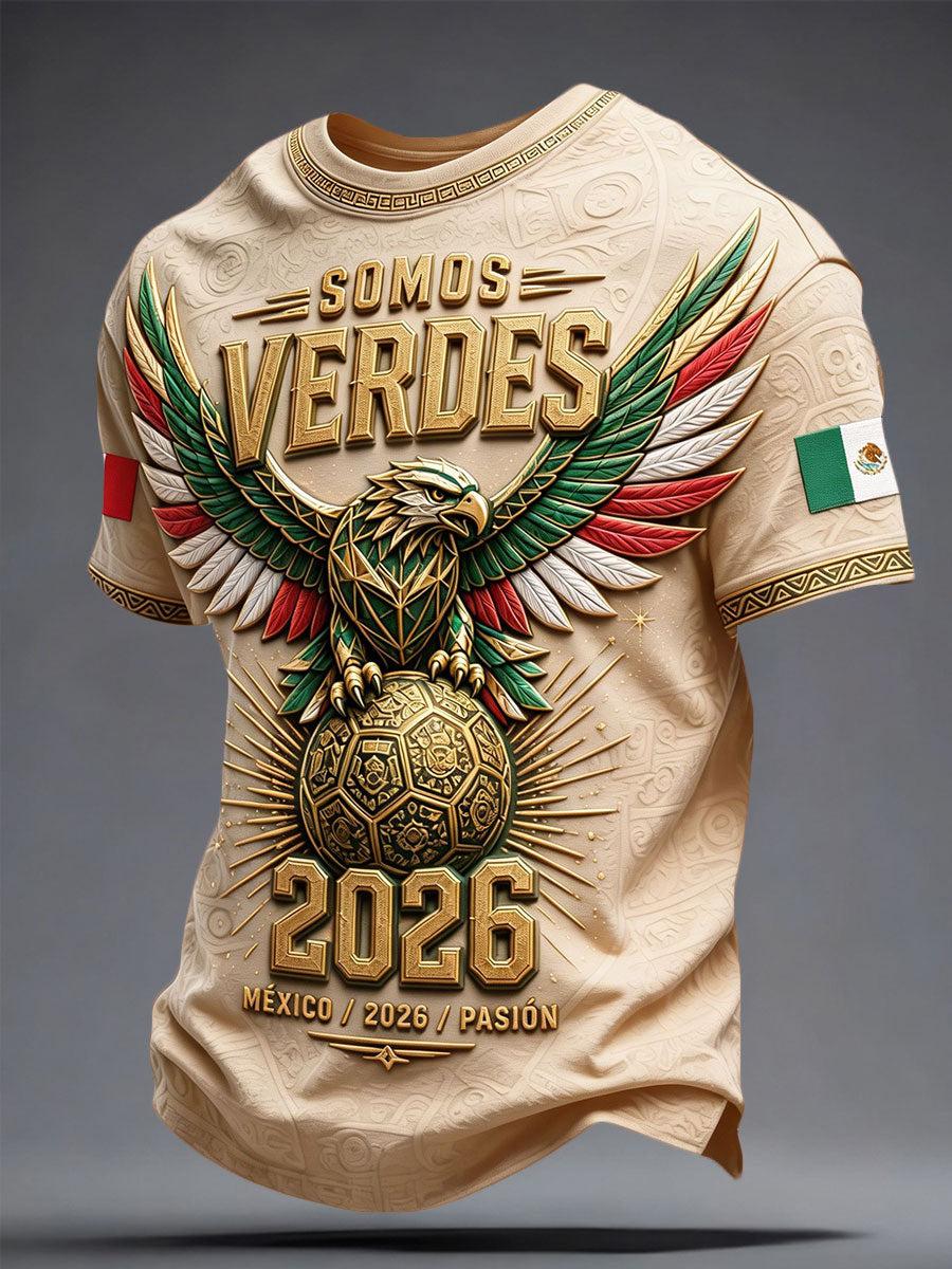 Camiseta estampada con diseño artístico para amantes del fútbol mexicano, para hombre