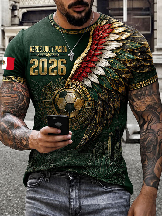 Camiseta estampada con diseño artístico para amantes del fútbol mexicano, para hombre