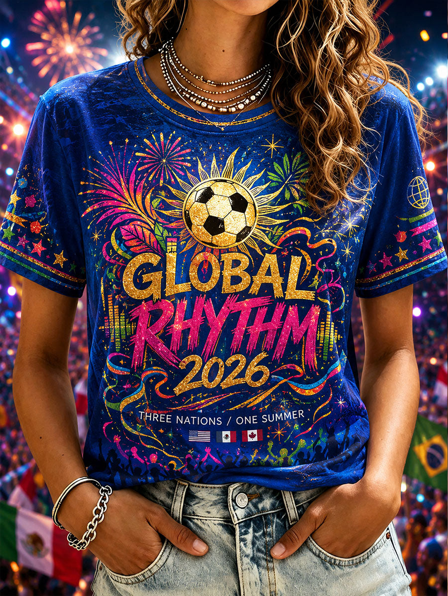 Camiseta estampada con diseño artístico de lobo, música y fútbol 2026 para amantes del Shak.