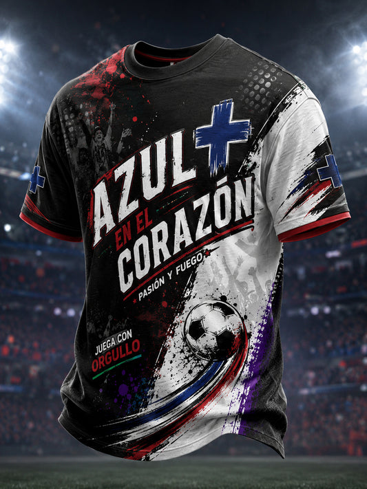 Camiseta estampada de arte para animar al fútbol con la Cruz Azul mexicana para hombre