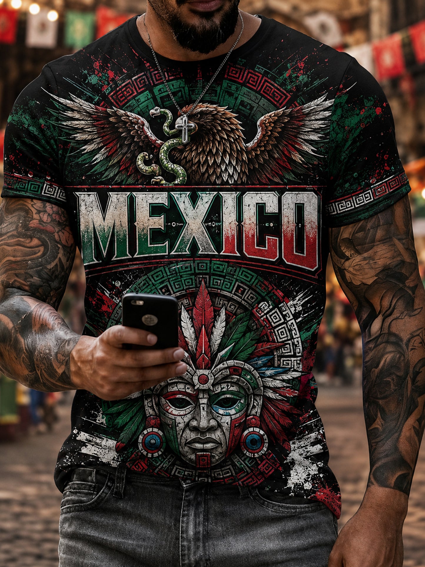 Camiseta mexicana de la impresión del arte del fútbol que anima de los hombres