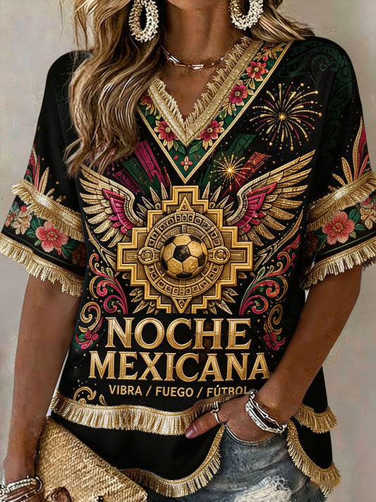 Tops de lino estampados arte del amante del fútbol de México de las mujeres