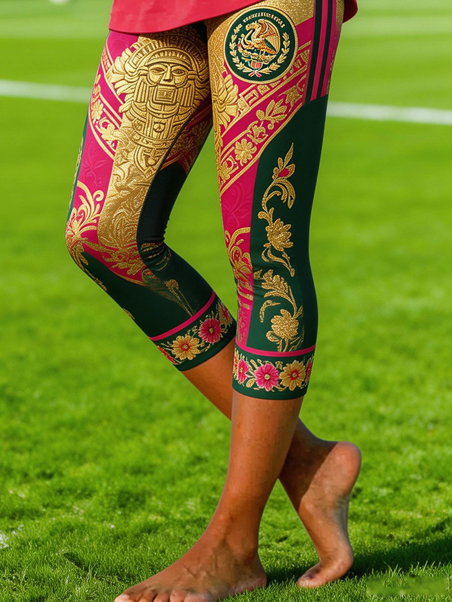 Mallas estampadas con diseño de amor por el fútbol mexicano para mujer
