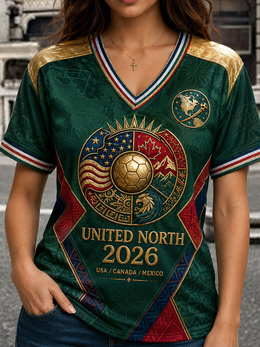 Camiseta estampada con diseño artístico para amantes del fútbol mexicano, para mujer
