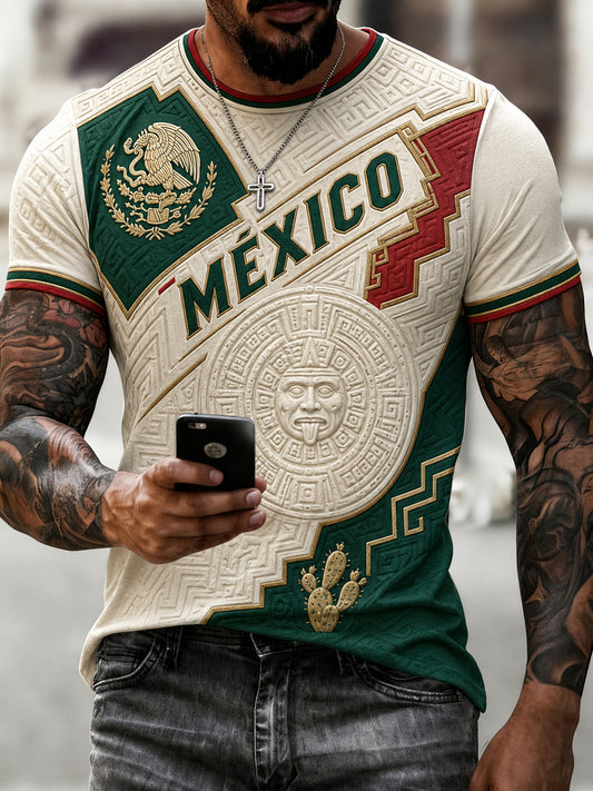Camiseta Mexicana de Fútbol Azteca Totem Element Art Print para hombre