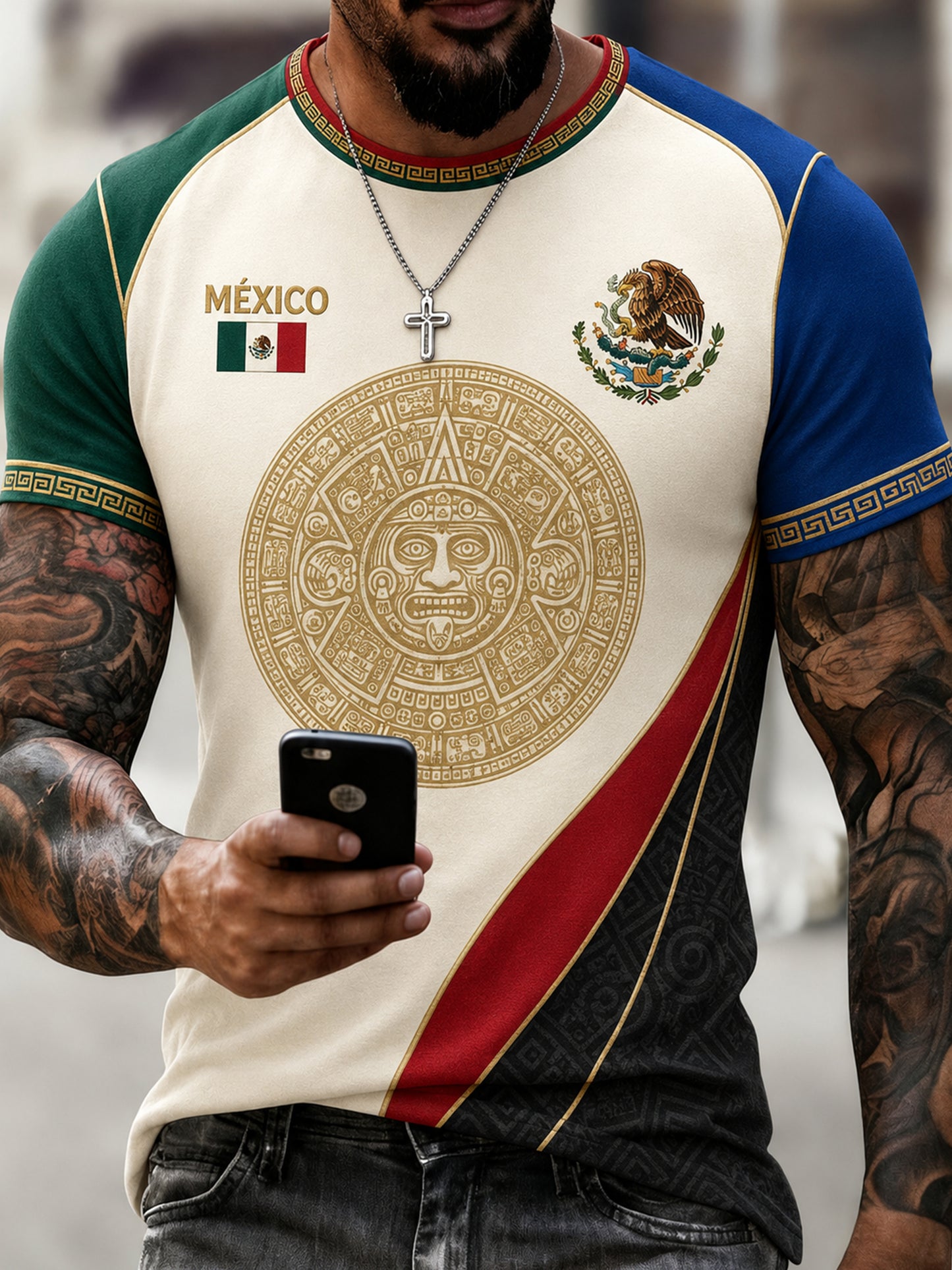 Camiseta con estampado artístico temático para aficionados al fútbol mexicano masculino