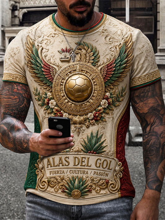 Camiseta estampada con diseño artístico para amantes del fútbol mexicano, para hombre