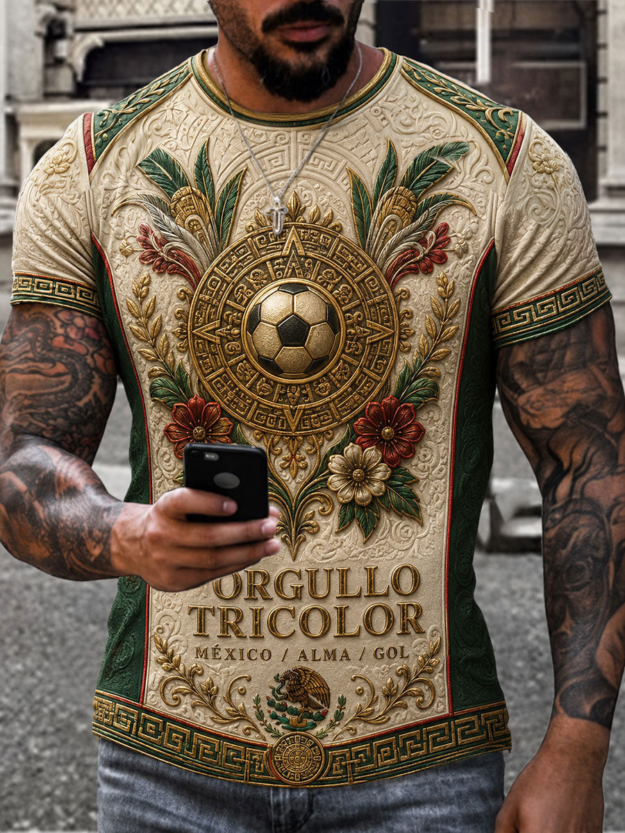 Camiseta estampada con diseño artístico para amantes del fútbol mexicano, para hombre