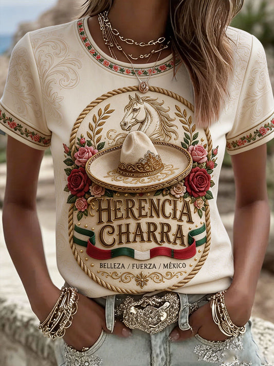 Camiseta estampada México Charro Pride Jalisco para mujer
