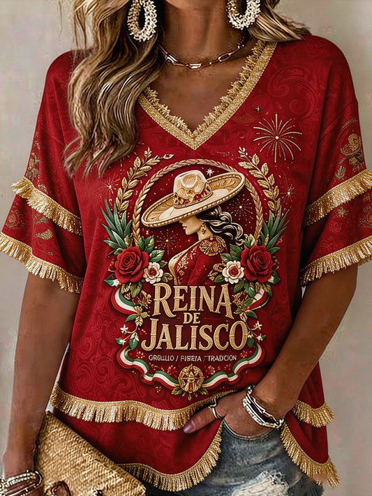 Tops de lino estampados México Charro Pride Jalisco de mujer