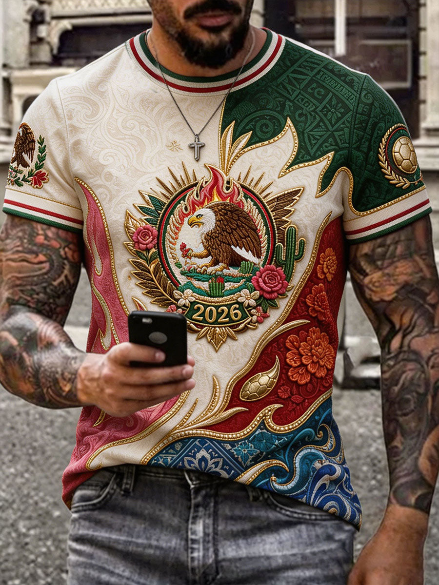Camiseta estampada con diseño artístico para amantes del fútbol mexicano, para hombre