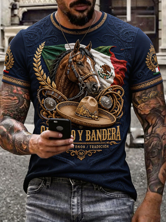 Camiseta estampada con diseño de orgullo charro mexicano para hombre