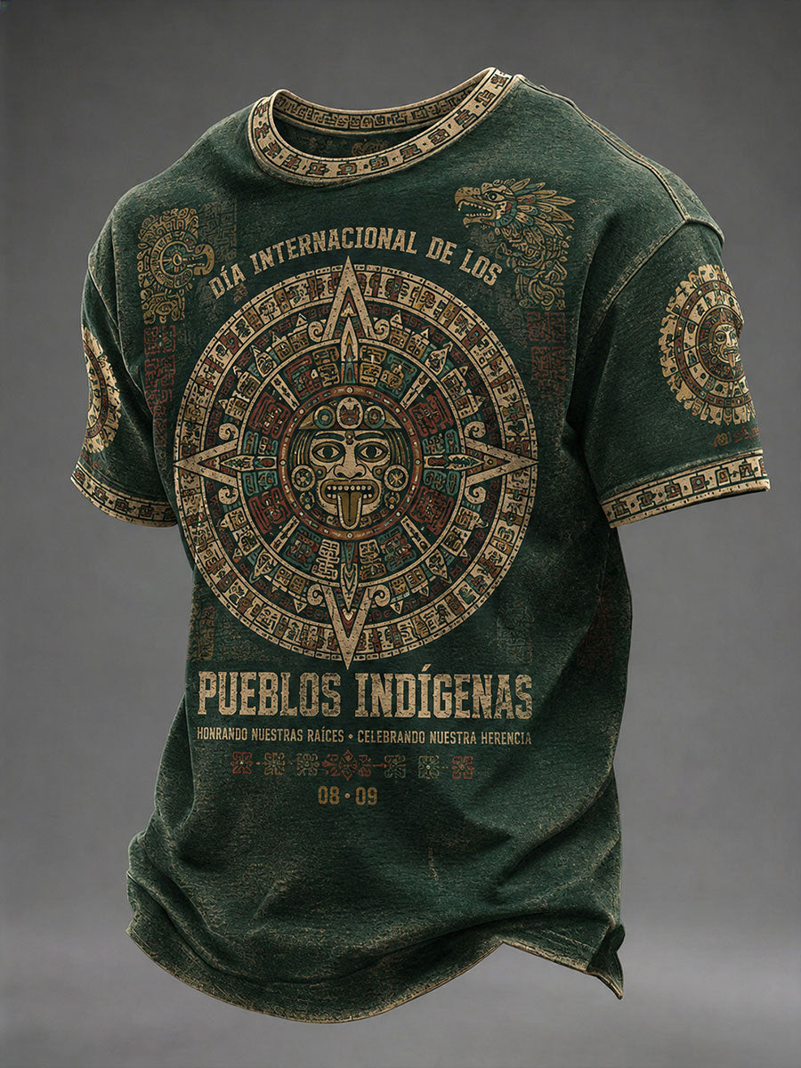Camiseta casual con estampado azteca para hombre