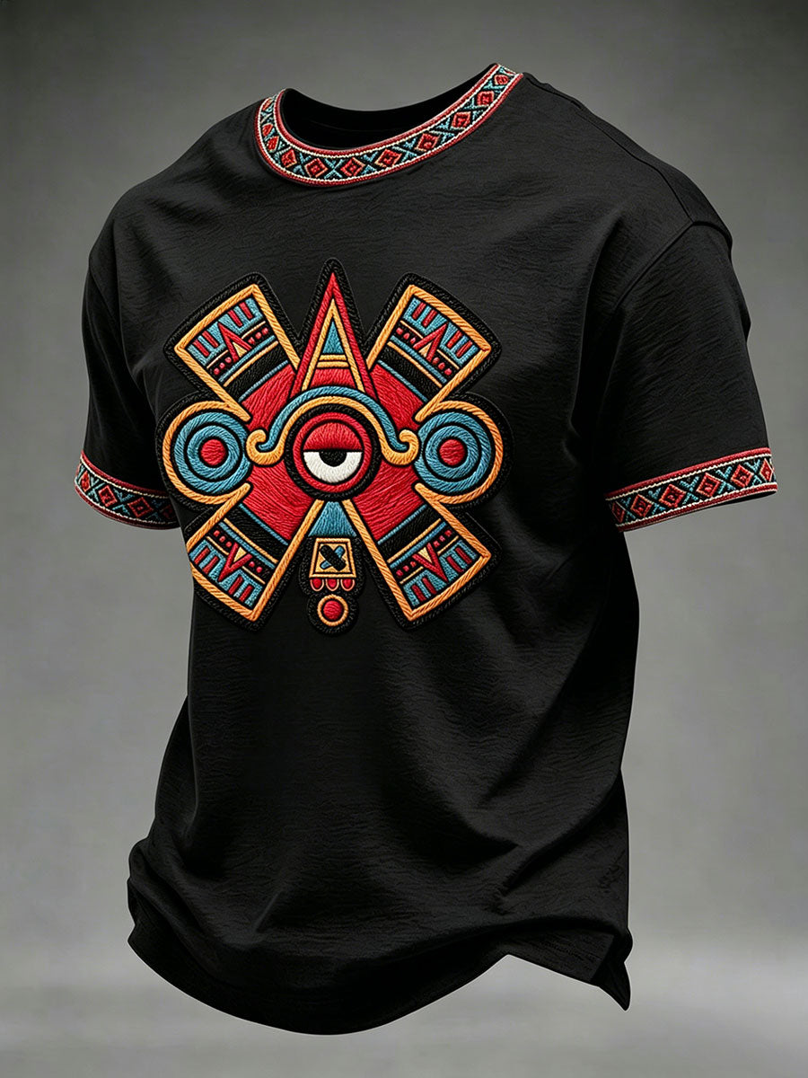 Camiseta casual con estampado de ojos aztecas para hombre