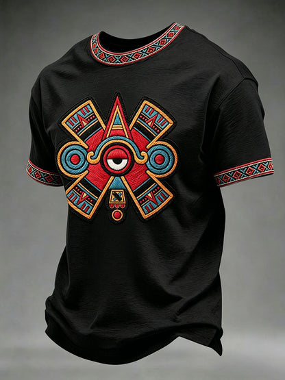 Camiseta casual con estampado de ojos aztecas para hombre