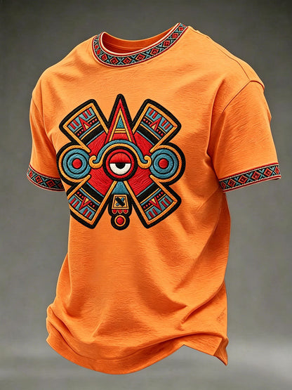 Camiseta casual con estampado de ojos aztecas para hombre
