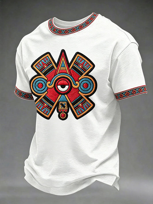 Camiseta casual con estampado de ojos aztecas para hombre