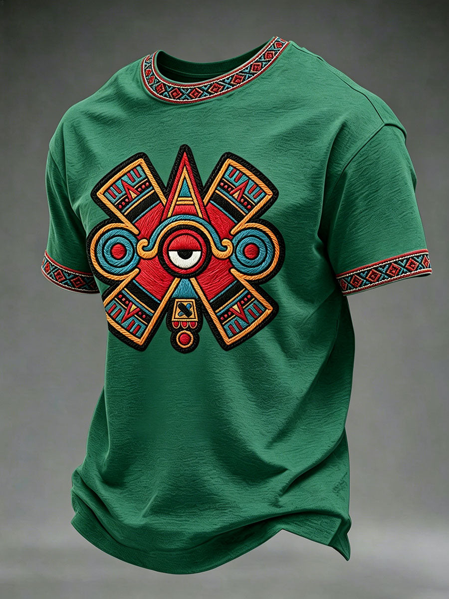 Camiseta casual con estampado de ojos aztecas para hombre