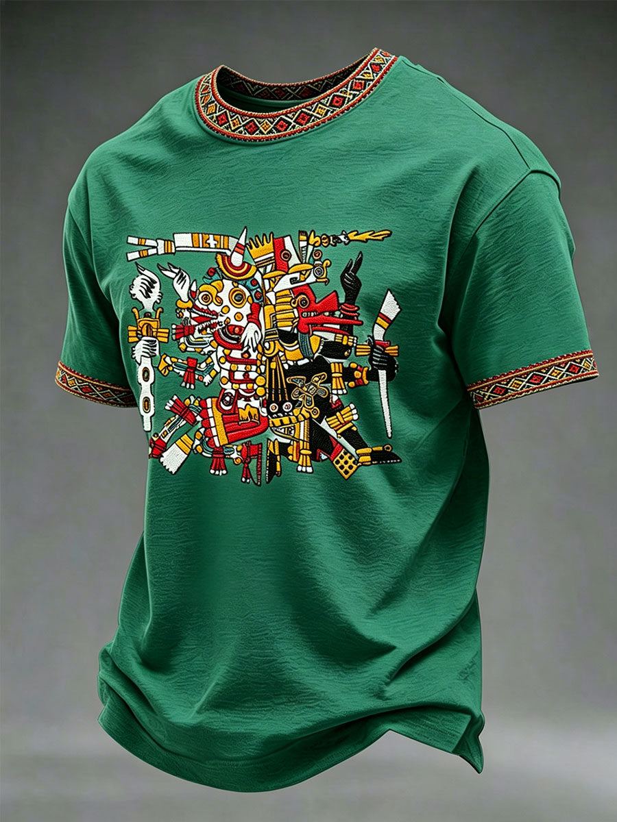 Camiseta casual con estampado azteca para hombre