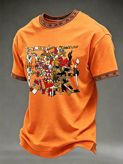 Camiseta casual con estampado azteca para hombre
