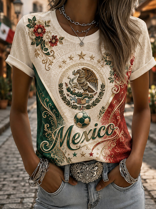 Totem tradicional del fútbol mexicano de las mujeres que anima la camiseta de la impresión del arte del ventilador