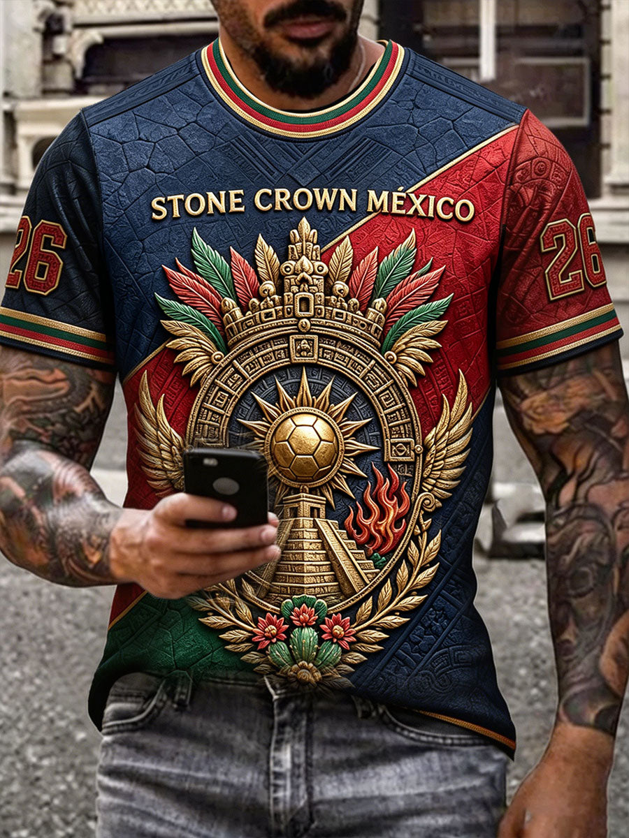Camiseta estampada con diseño artístico para amantes del fútbol mexicano, para hombre