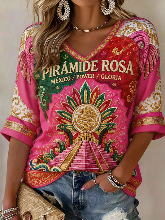 Camiseta estampada con diseño artístico para amantes del fútbol mexicano, para mujer