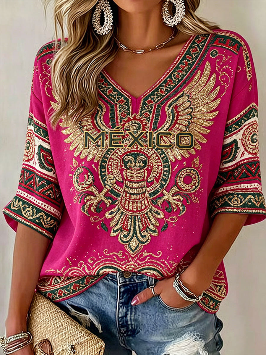 Camiseta estampada con diseño artístico para amantes del fútbol mexicano, para mujer