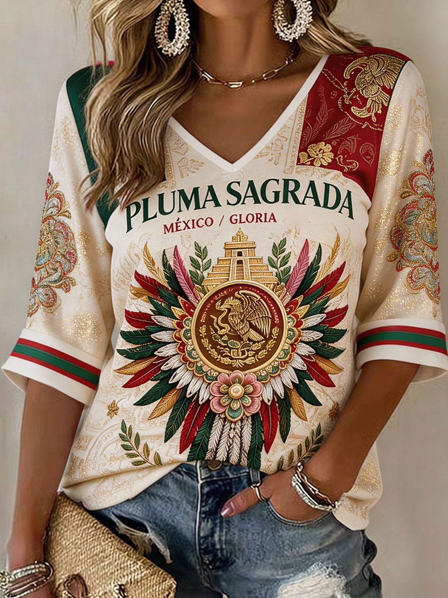 Camiseta estampada con diseño artístico para amantes del fútbol mexicano, para mujer