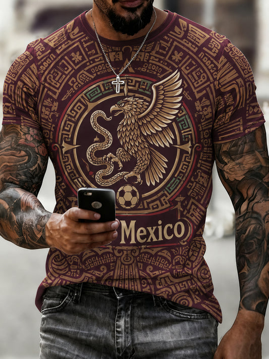 Camiseta con estampado artístico de elementos mexicanos para animar en el fútbol masculino
