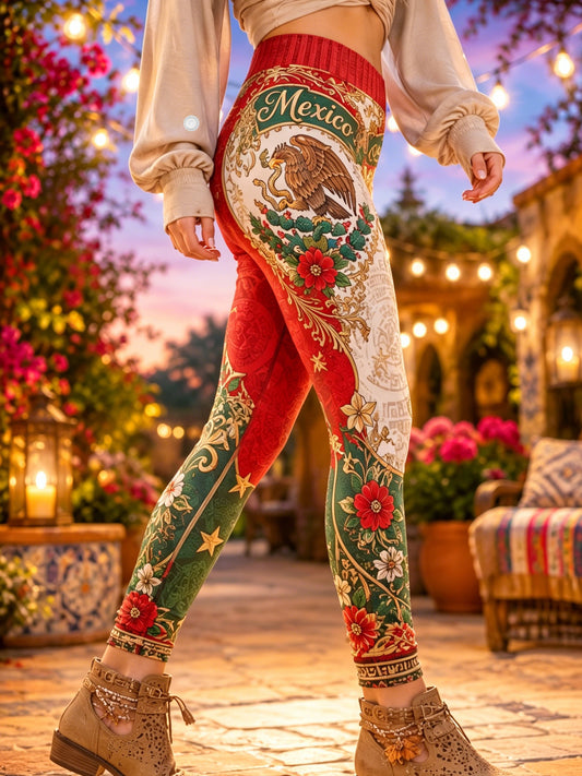Las mujeres de fútbol mexicano animando elemento de impresión del arte Leggings