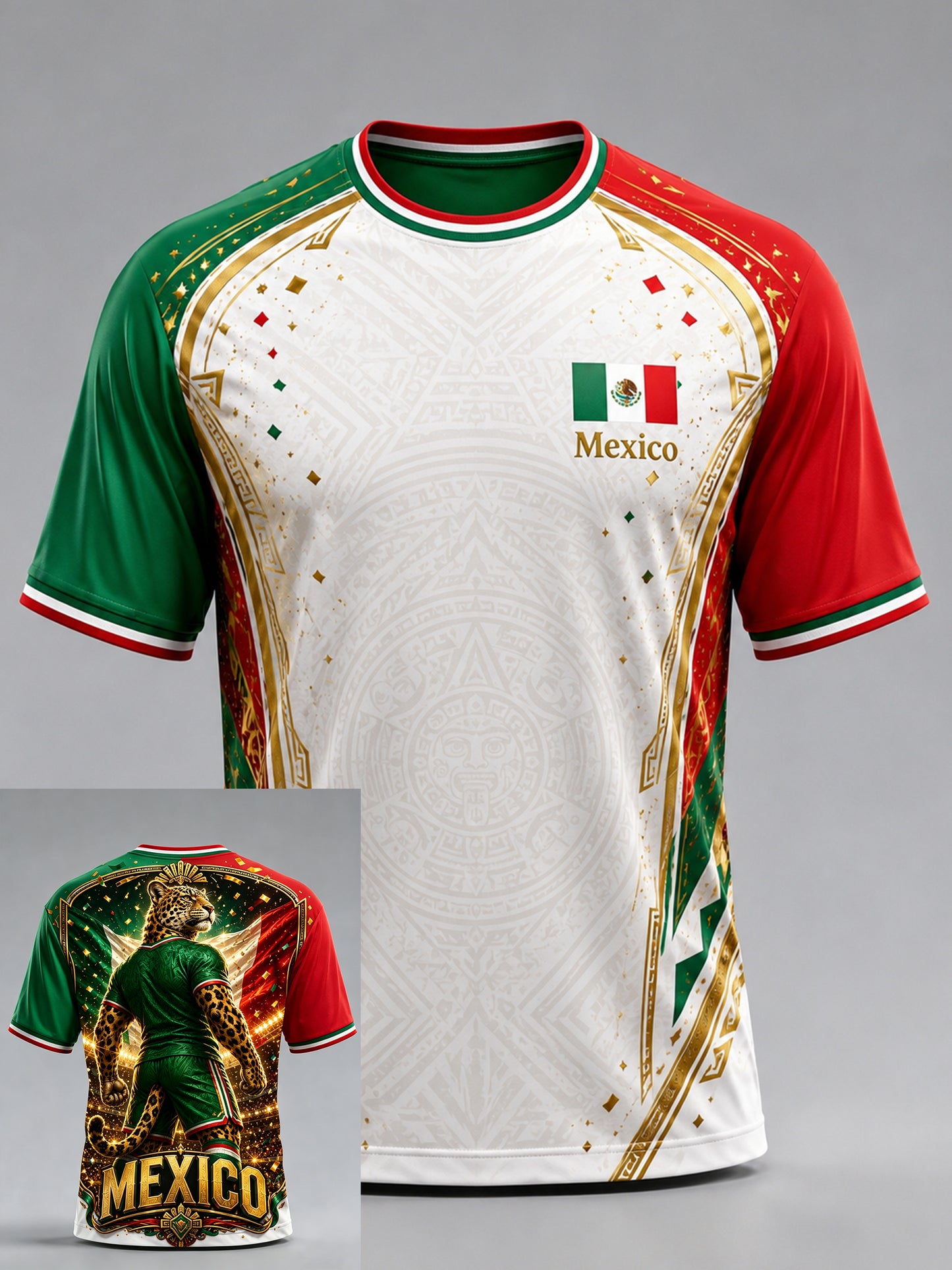 Camiseta con estampado artístico de elementos mexicanos para animar en el fútbol masculino