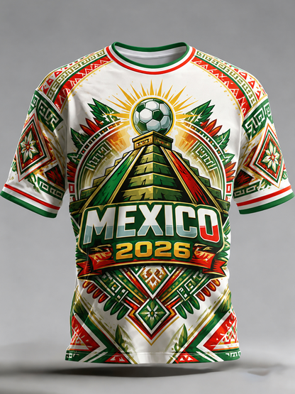 Camiseta con estampado artístico de elementos mexicanos para animar en el fútbol masculino