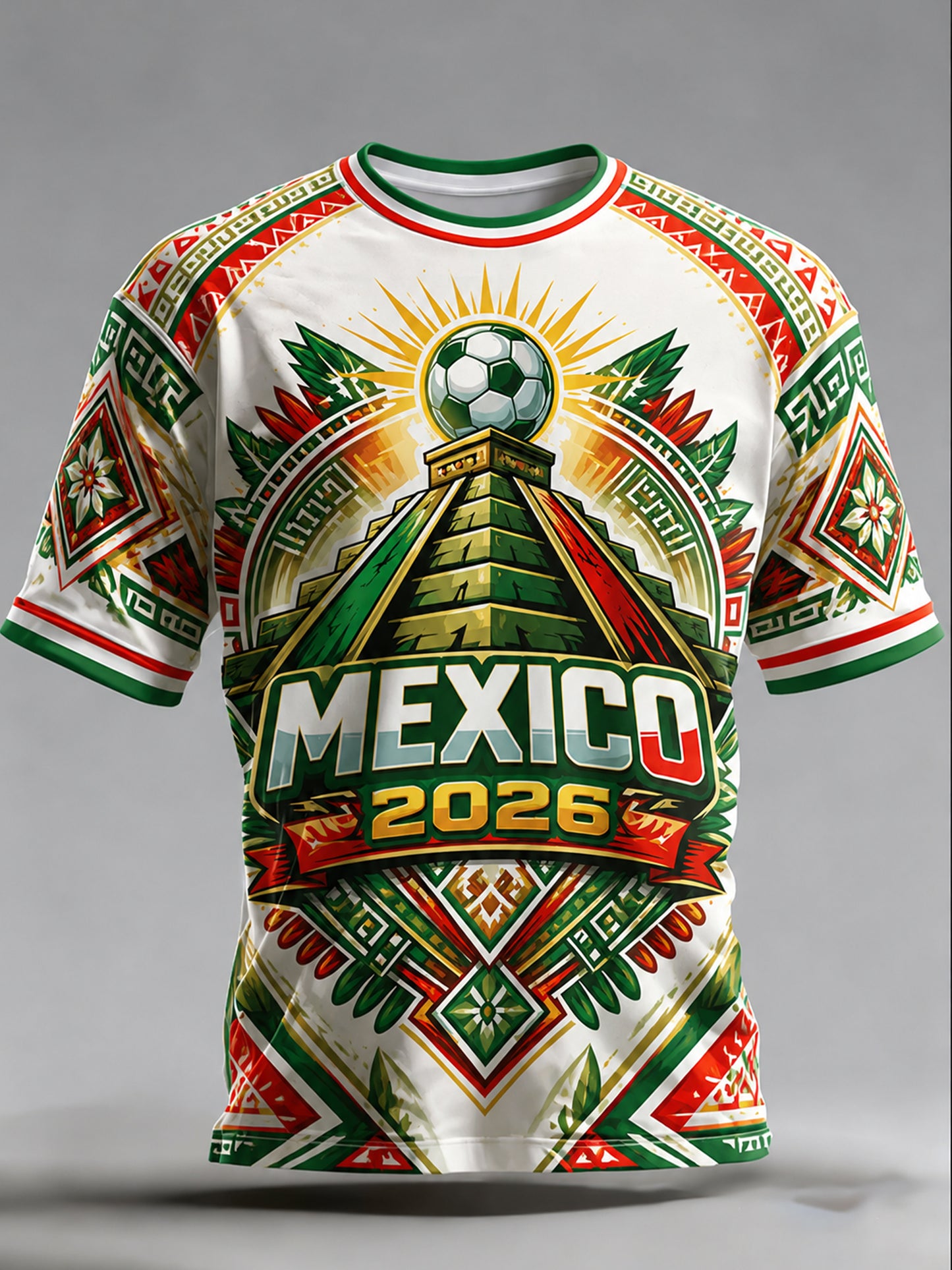 Camiseta con estampado artístico de elementos mexicanos para animar en el fútbol masculino