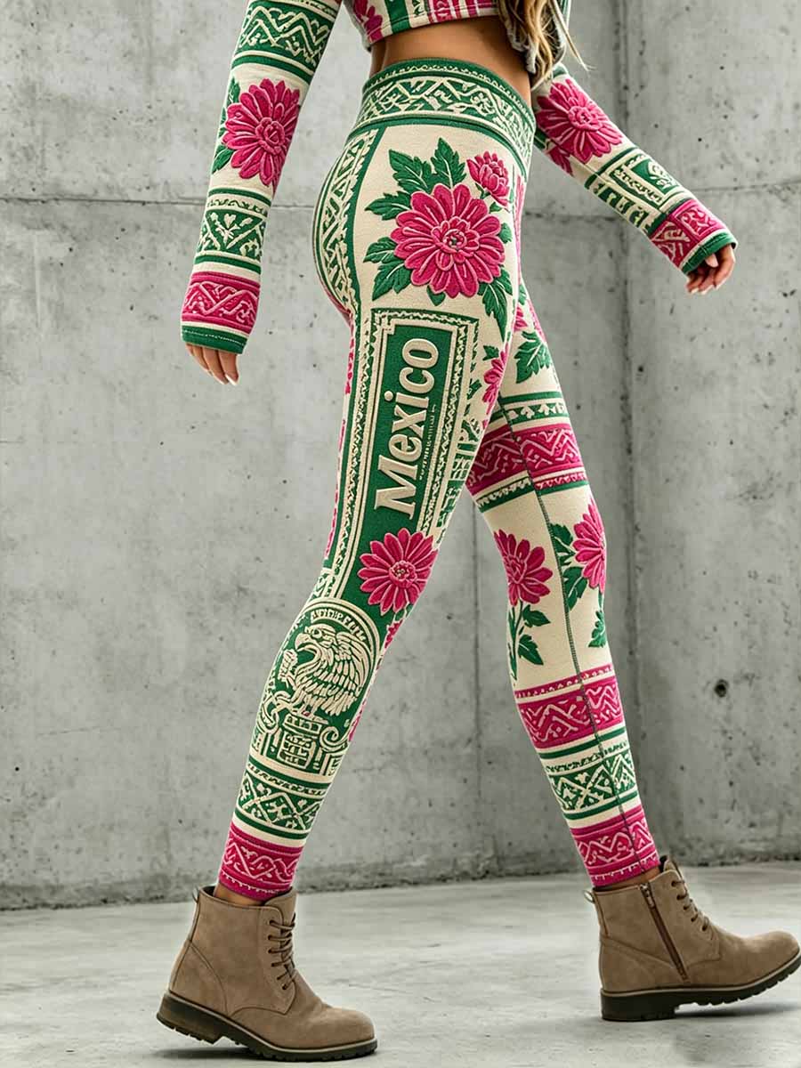 Leggings casuales con estampado de fútbol mexicano para mujer