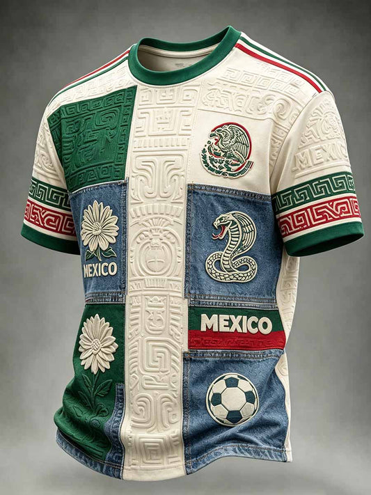 Camiseta casual estampada con diseño de fútbol mexicano para hombre