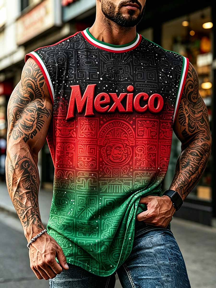 Camiseta sin mangas casual con estampado de fútbol mexicano para hombre