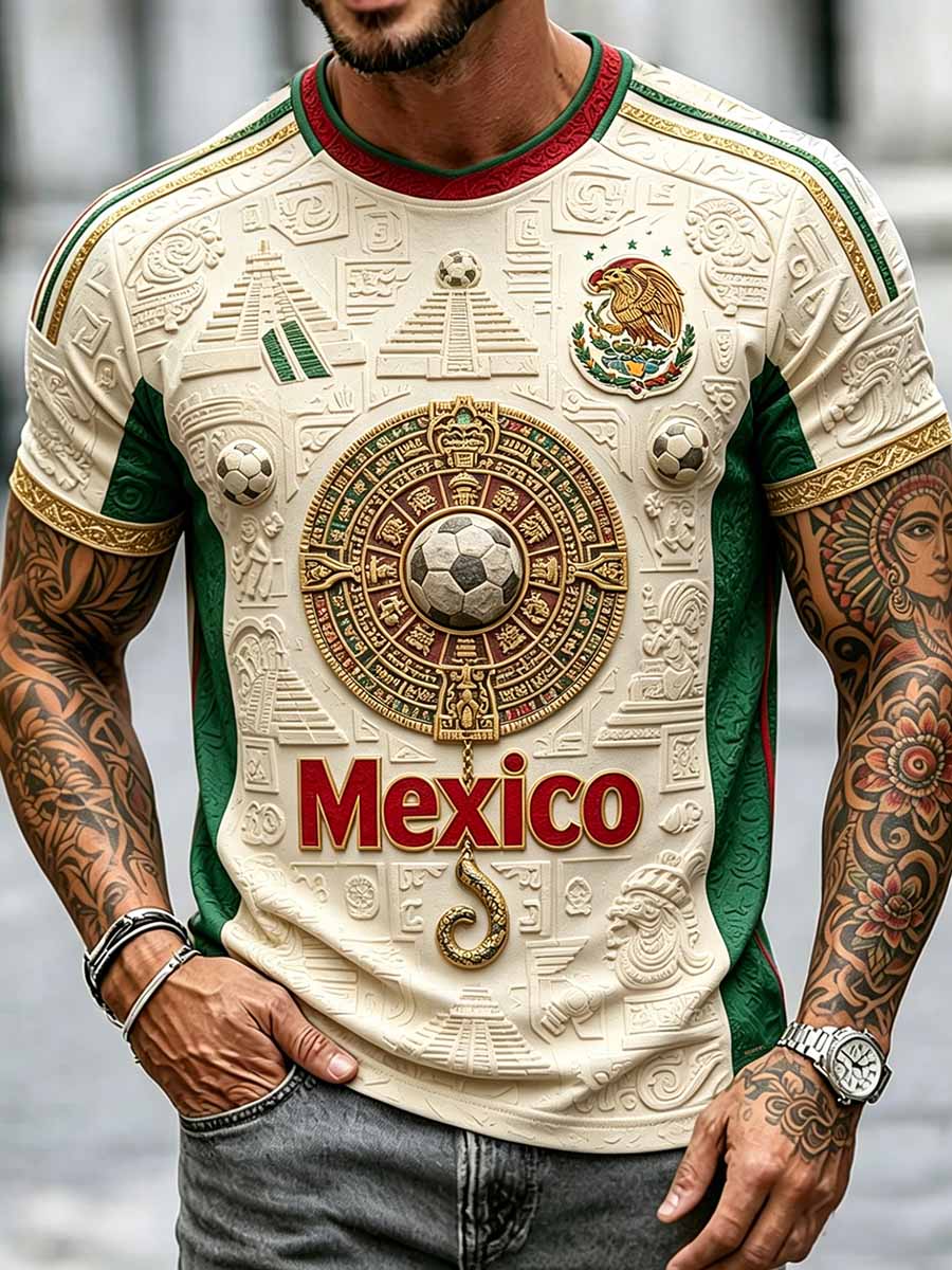Camiseta casual con estampado de fútbol mexicano para hombre