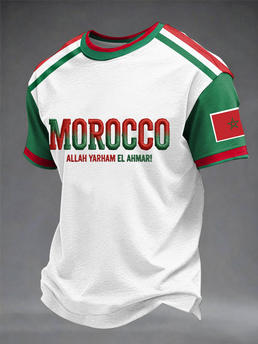 Camiseta de manga corta estampada para amantes del fútbol marroquí
