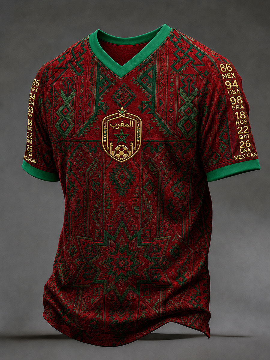 Camisetas de fútbol marroquí para hombre con cuello en V