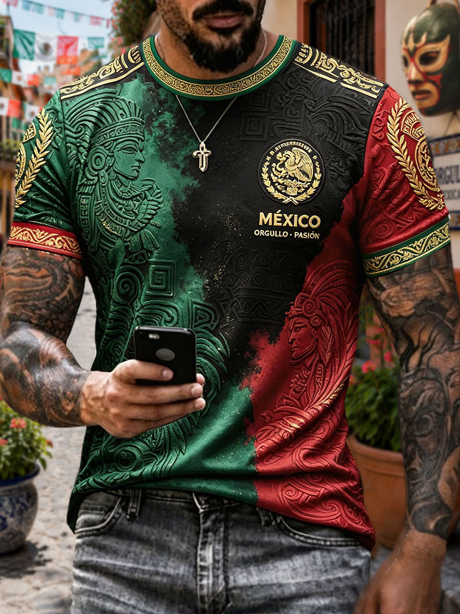 Camiseta estampada con diseño artístico para amantes del fútbol mexicano, para hombre