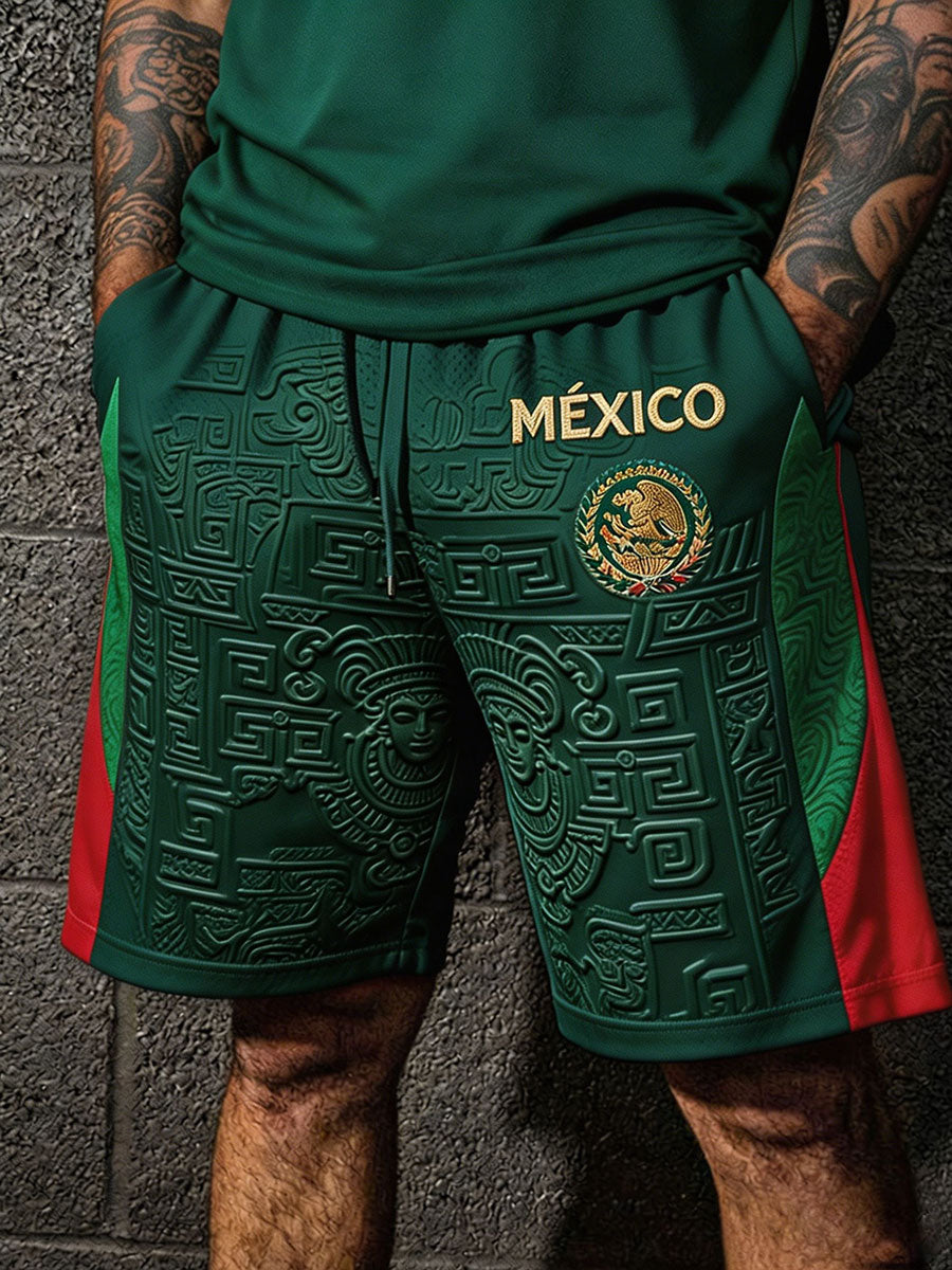 Pantalones cortos estampados con diseño artístico para amantes del fútbol mexicano, para hombre
