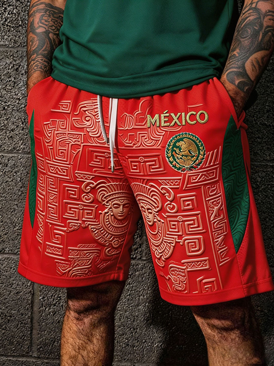 Pantalones cortos estampados con diseño artístico para amantes del fútbol mexicano, para hombre