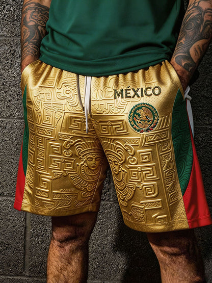 Pantalones cortos estampados con diseño artístico para amantes del fútbol mexicano, para hombre