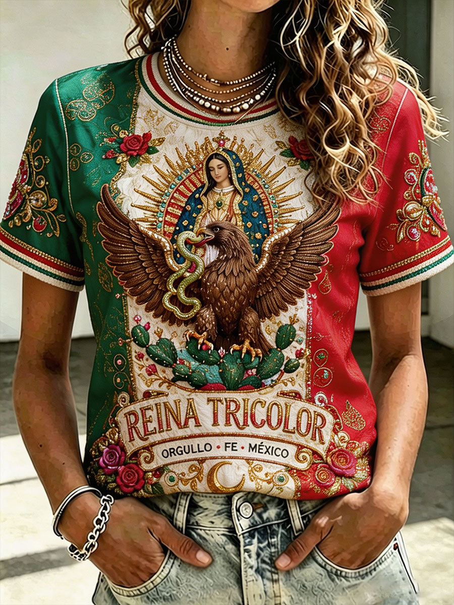 Camiseta estampada con diseño artístico para amantes del fútbol mexicano, para mujer