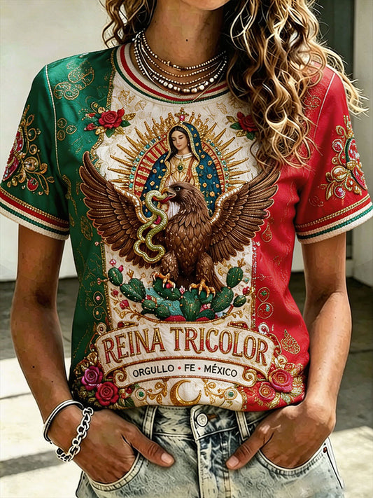 Camiseta estampada con diseño artístico para amantes del fútbol mexicano, para mujer