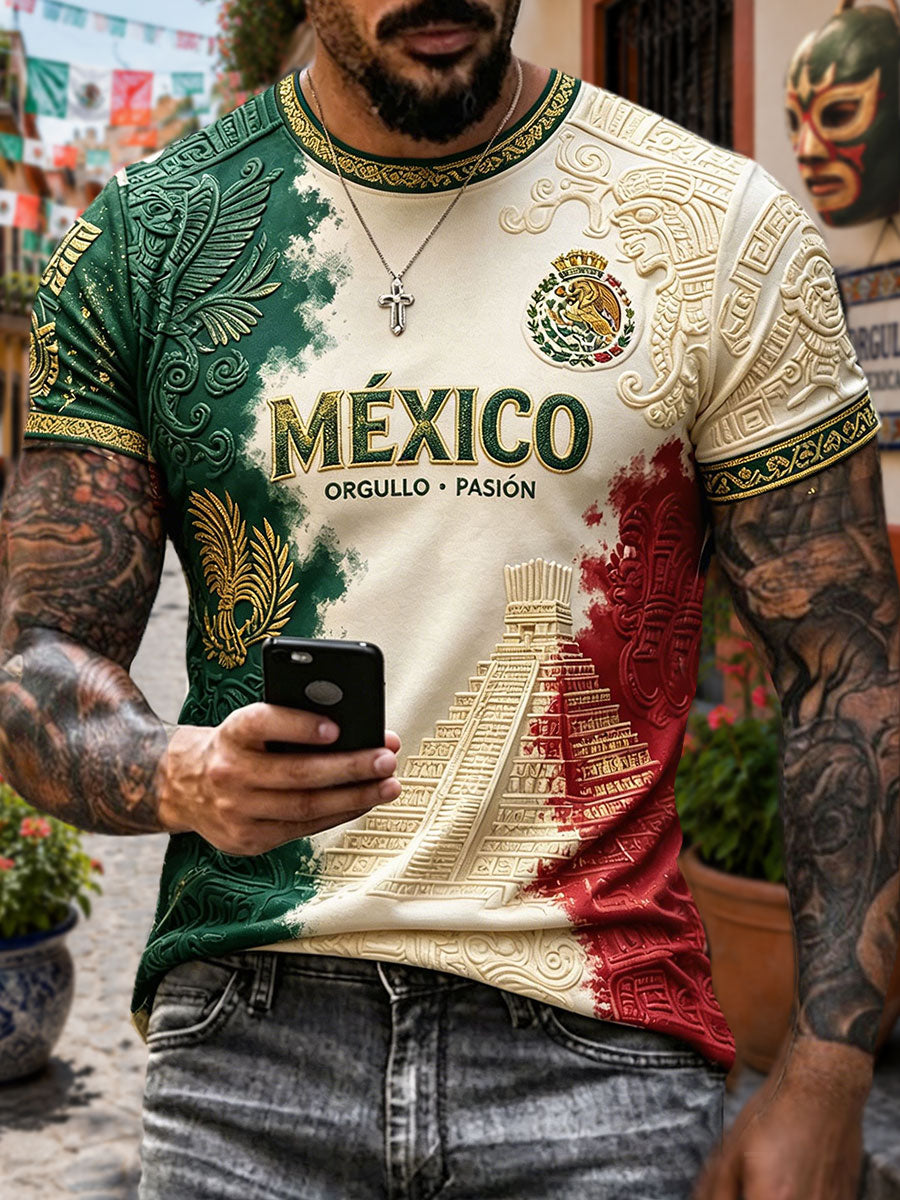 Camiseta estampada con diseño artístico para amantes del fútbol mexicano, para hombre