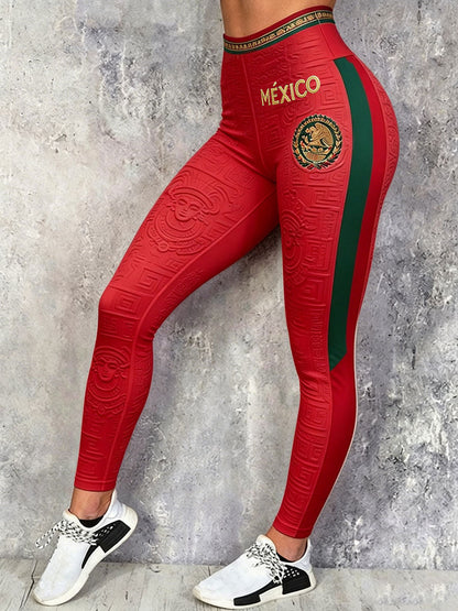 Mallas estampadas con diseño de amor por el fútbol mexicano para mujer